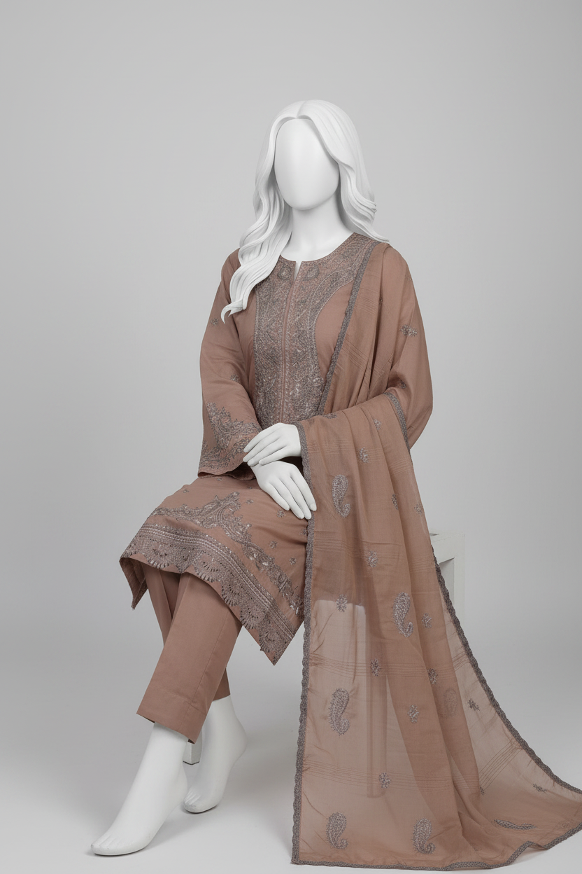 Unstitched Embroidered Slub Lawn Suit