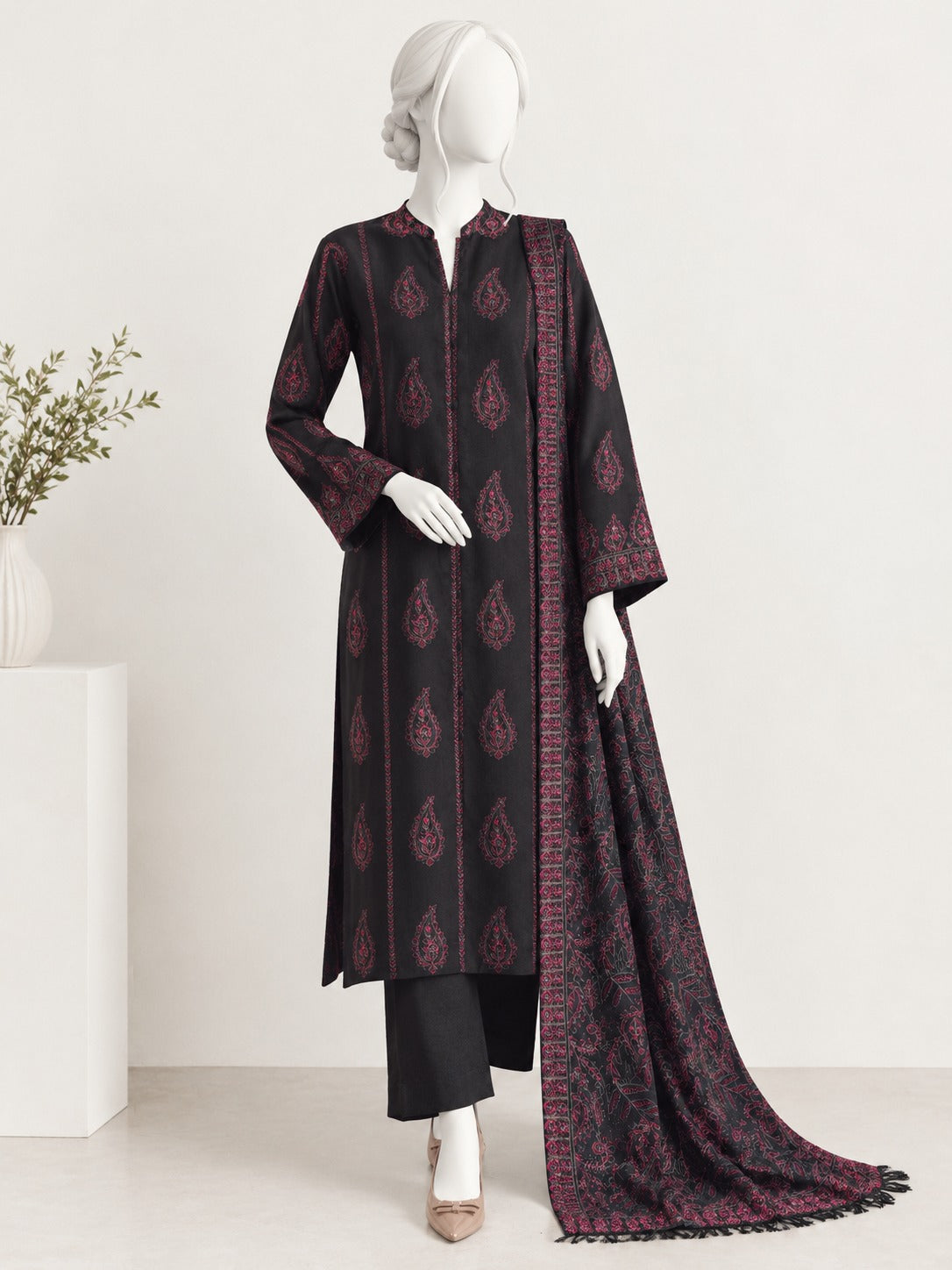 Unstitched Embroidered Karandi - black