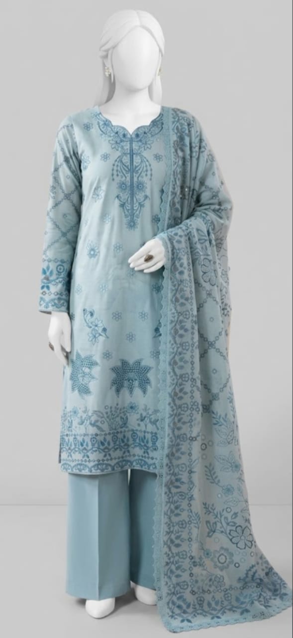 Ice Blue Breeze - 3 Piece Stitched Digital Karandi Pret Suit