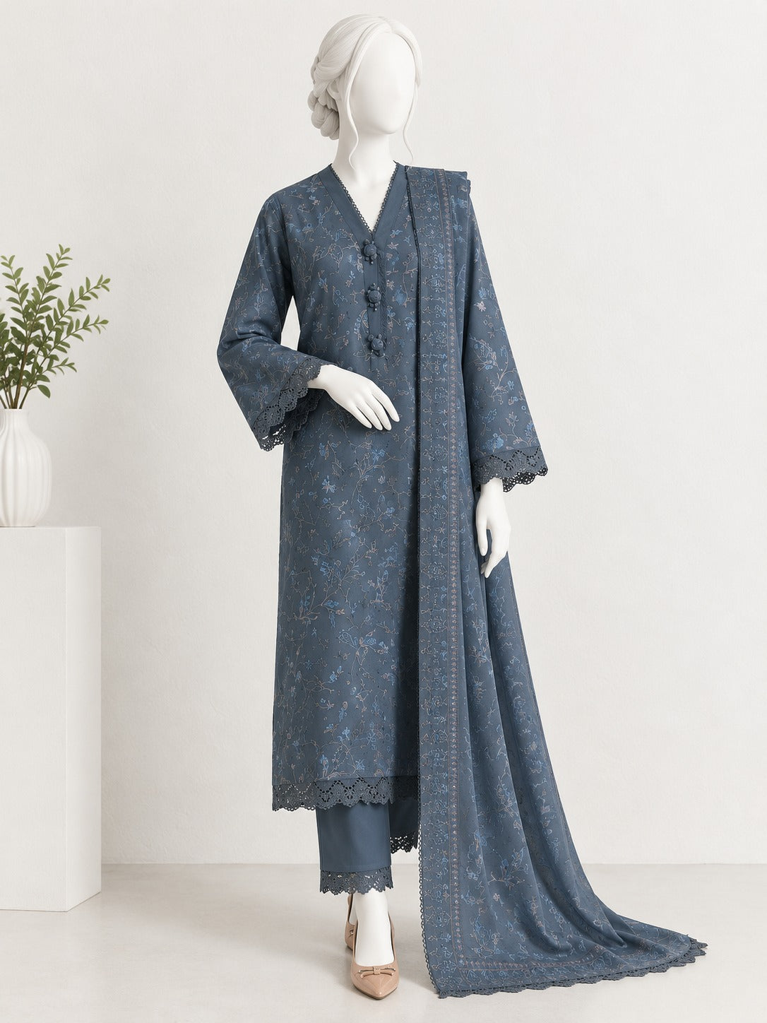 Unstitched EMBROIDERED KARANDI -  Ash Blue