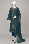 3-Piece Premium Embroidered Bana Dora Lawn Suit – Deep Teal