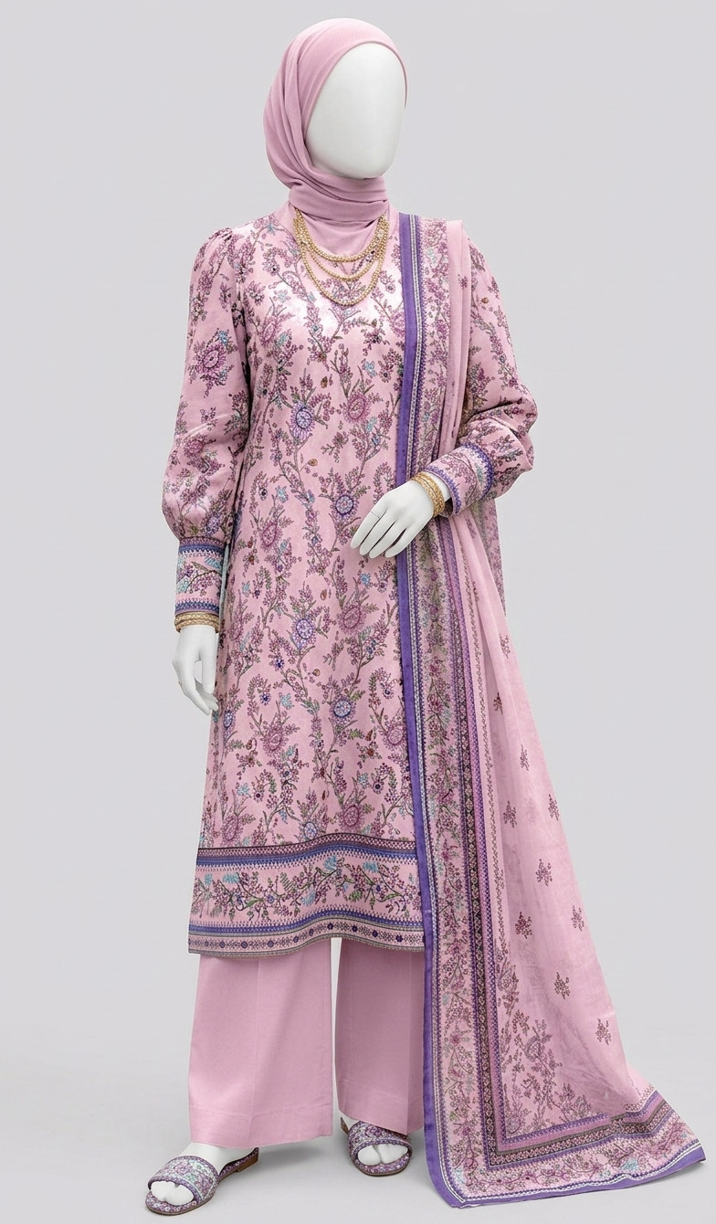 Premium Lawn 3-Piece Unstitched Suit - Lilac Lavender