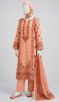 Premium Lawn 3-Piece Unstitched Suit - Peach Salmon
