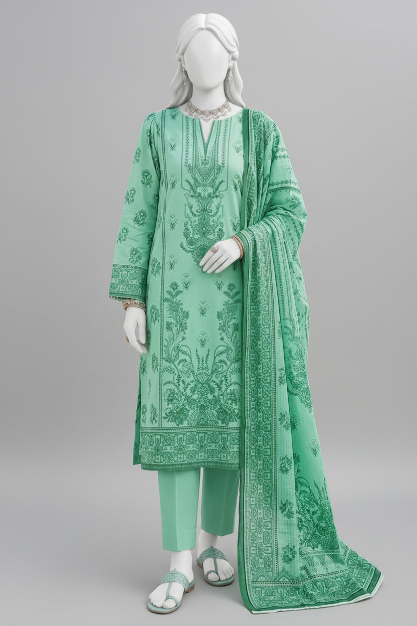 Premium Lawn 3-Piece Unstitched Suit (US32) – Mint Green