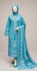 Premium Lawn Embroidered Series - Turquoise Blue (3-Piece Unstitched)