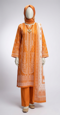 Premium Lawn Embroidered Series - Rust Orange (3-Piece Unstitched)