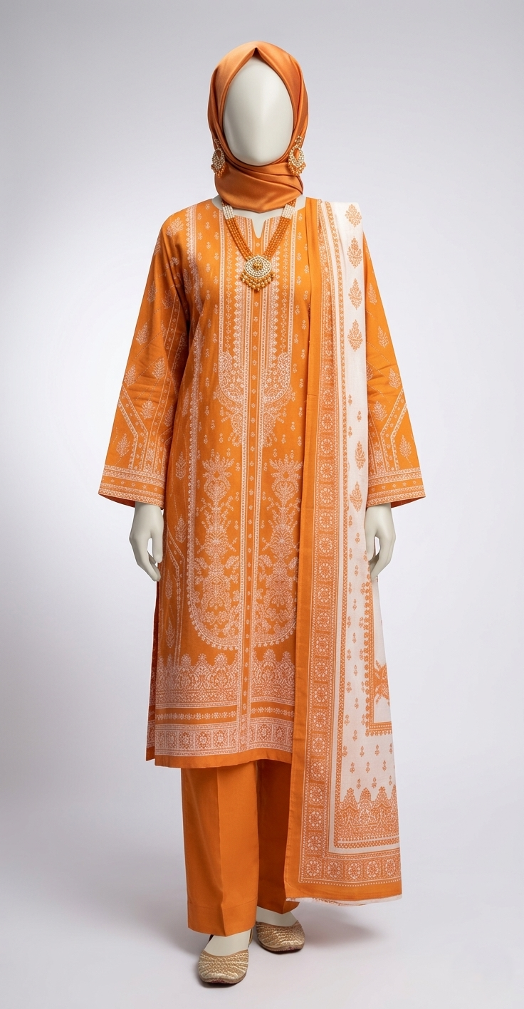 Premium Lawn Embroidered Series - Rust Orange (3-Piece Unstitched)