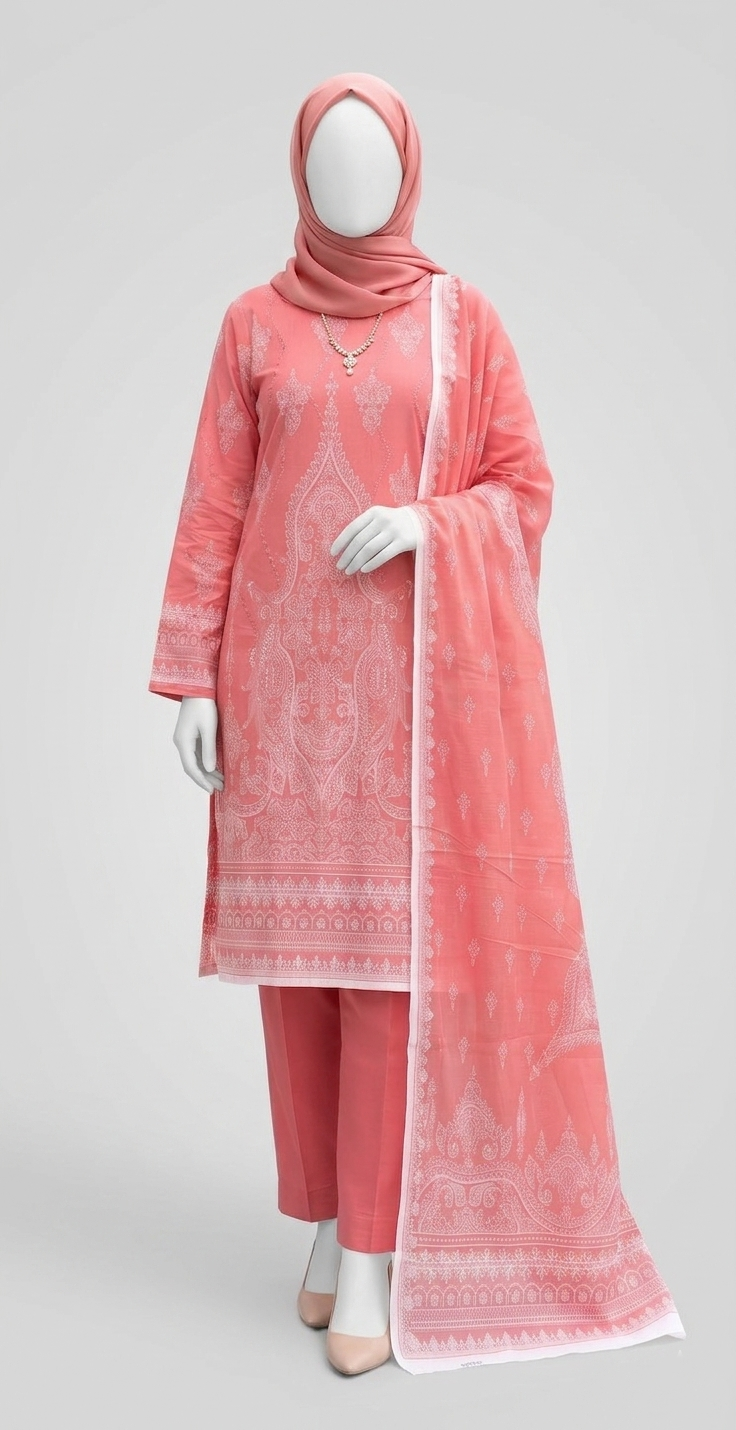 Premium Lawn Embroidered Series - Tea Pink (3-Piece Unstitched)