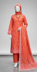 Premium Lawn Embroidered Series - Coral Peach (3-Piece Unstitched)