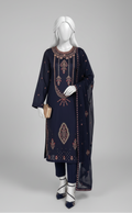 3-Piece Premium Embroidered Bana Dora Lawn Suit – Navy Blue