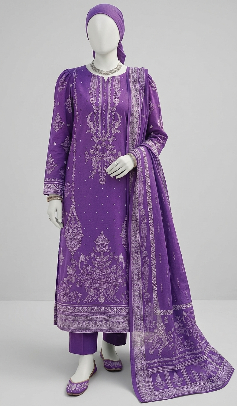Premium Lawn 3-Piece Unstitched Suit - Royal Purple