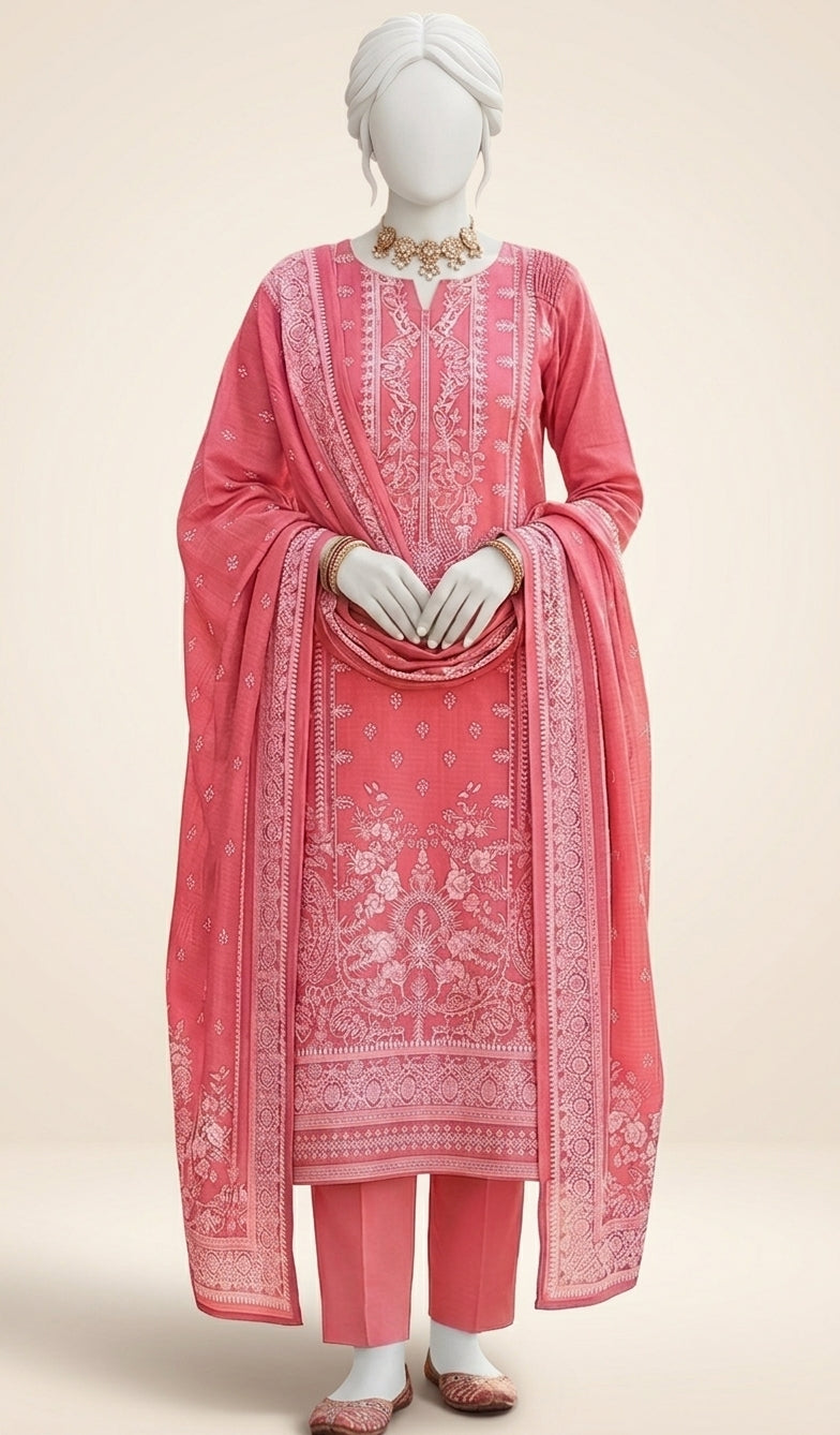 Premium Lawn 3-Piece Unstitched Suit (US32) – Rose Pink