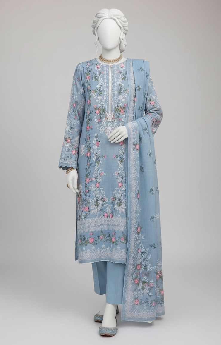 3-Piece Premium Printed Lawn Suit – Powder Blue & Pastel Pink (US31)