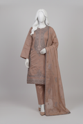 3-Piece Unstitched Embroidered Slub Lawn Suit – Warm Taupe