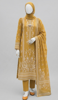 Premium Lawn 3-Piece Unstitched Suit - Mustard Gold