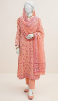 3-Piece Premium Printed Lawn Suit – Soft Peach (US31)