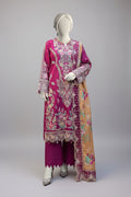 Mannequin wearing a pink embroidered outfit with insia branding on the right side.