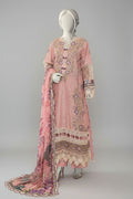 Mannequin wearing a pink embroidered outfit with Insia branding and product details.