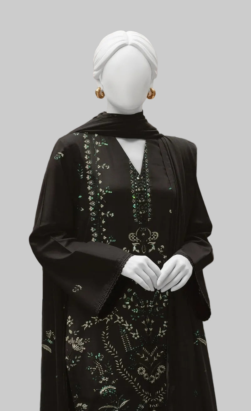 Midnight Black Linen Slub Winter Suit