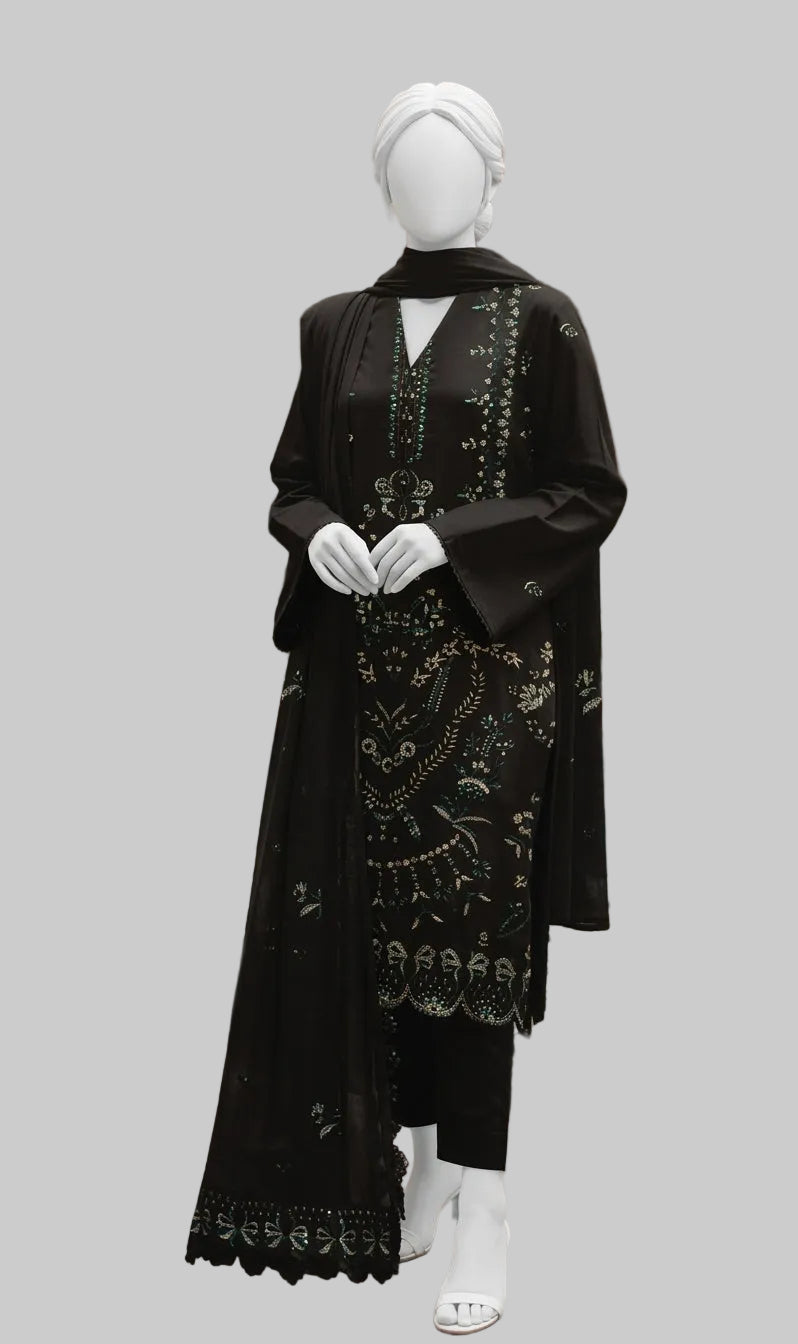 Midnight Black Linen Slub Winter Suit