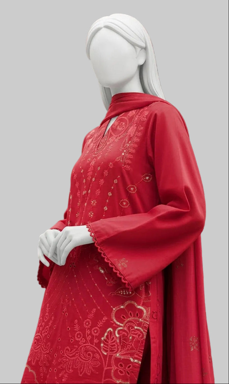 Ruby Crimson Unstitched Festive Ensemble