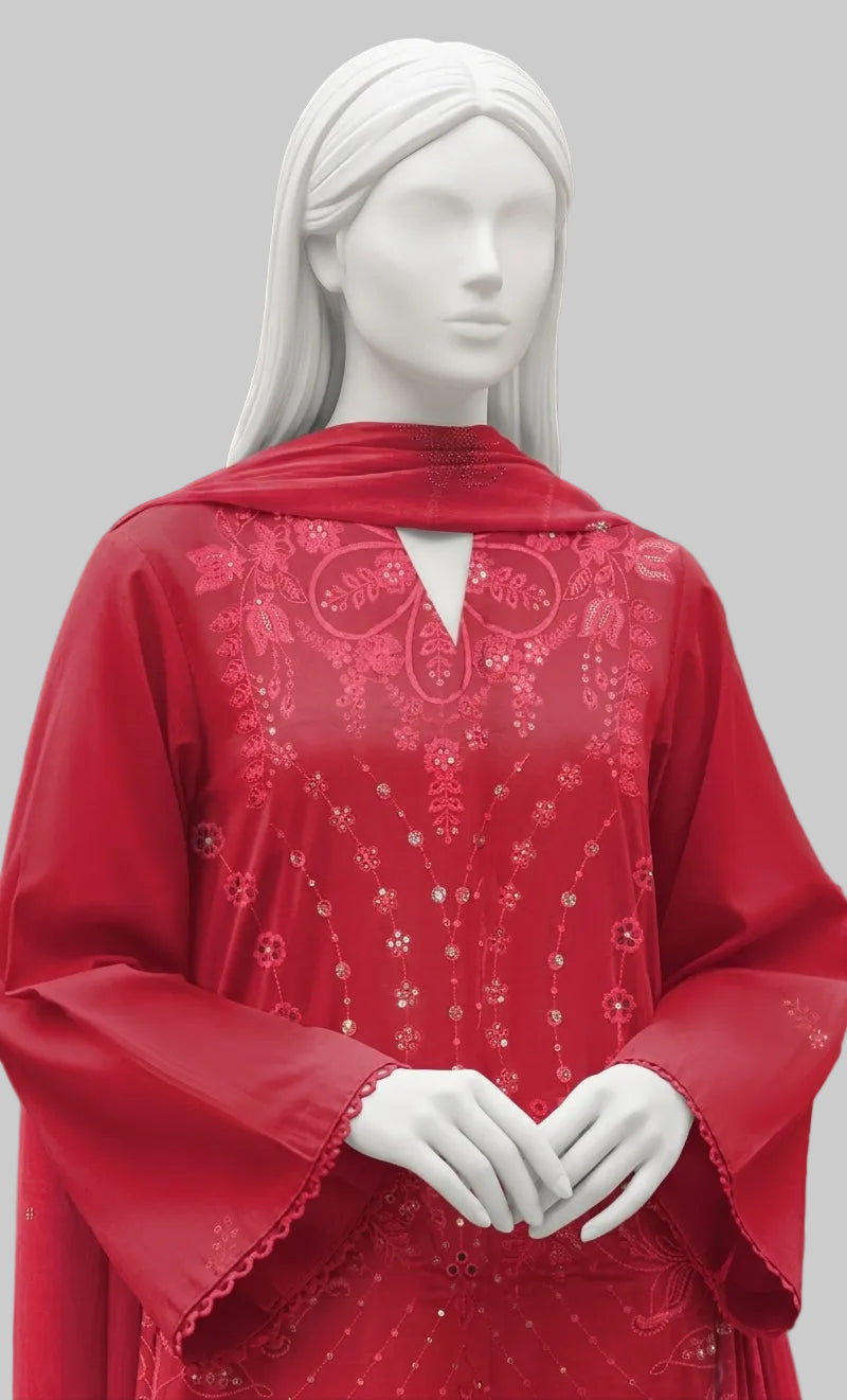 Ruby Crimson Unstitched Festive Ensemble