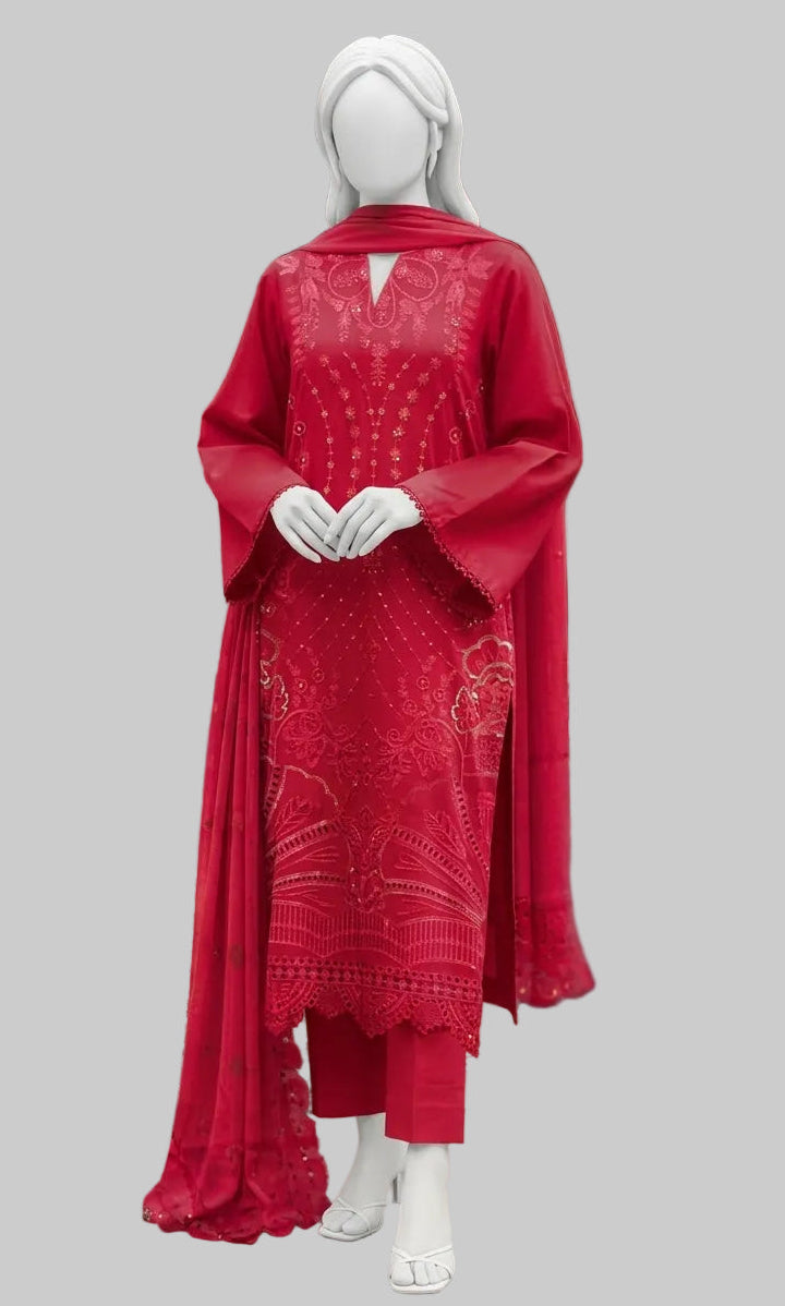 Ruby Crimson Unstitched Festive Ensemble