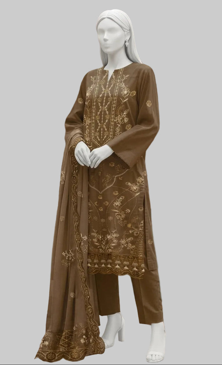 Mocha Brown Graceful Slub 3-Piece Suit
