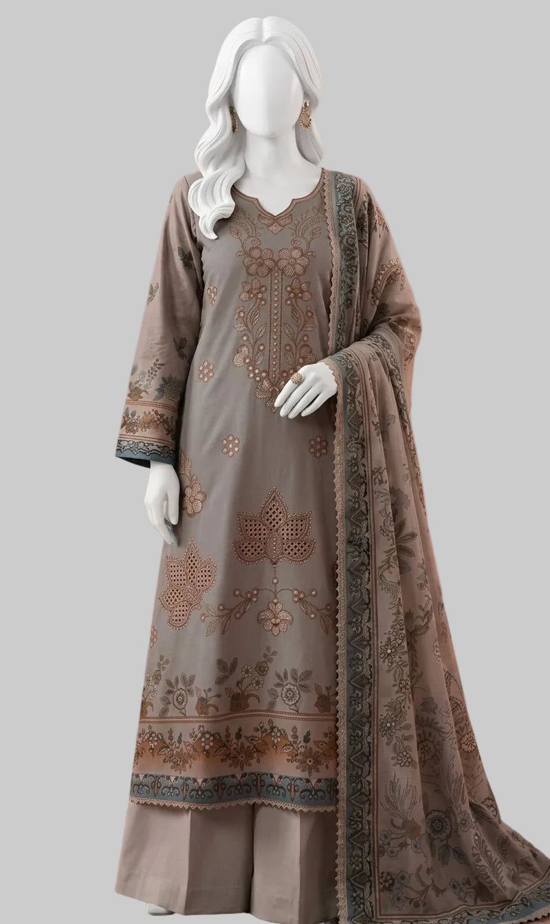 Premium Karandi 3-Piece Unstitched Suit – Mink Taupe