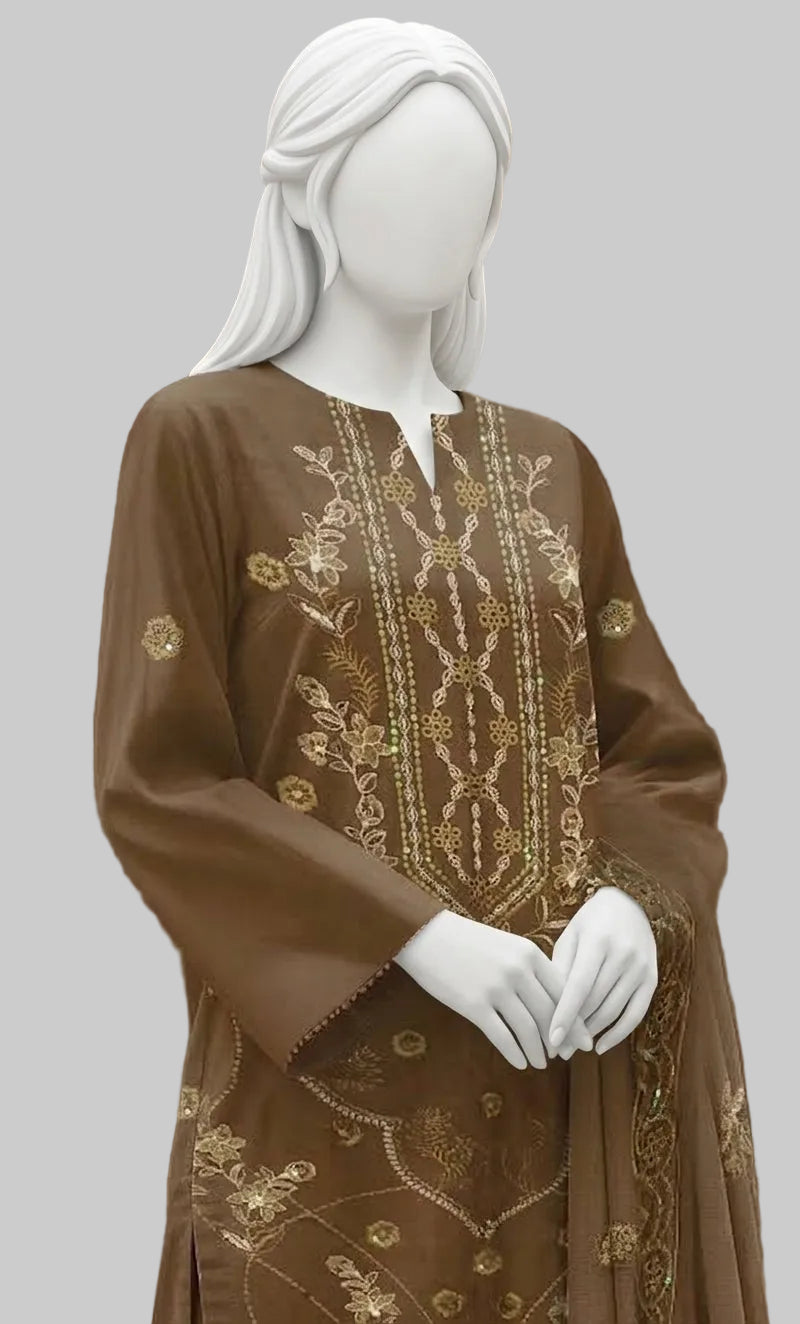 Mocha Brown Graceful Slub 3-Piece Suit