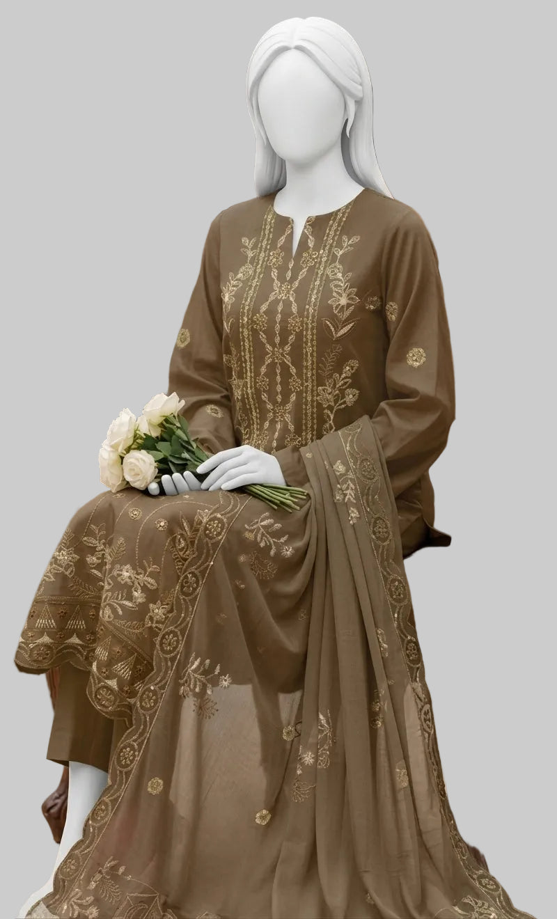 Mocha Brown Graceful Slub 3-Piece Suit