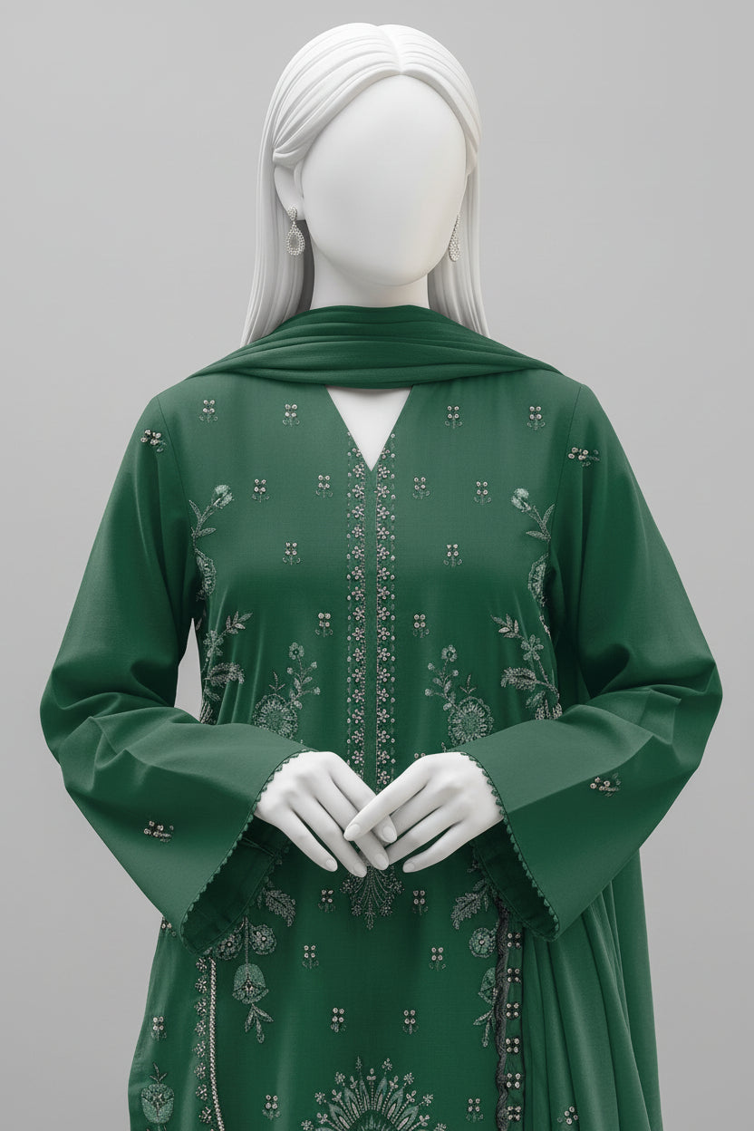 Pine Forest Green Traditional Attire Unstitched 3-Piece