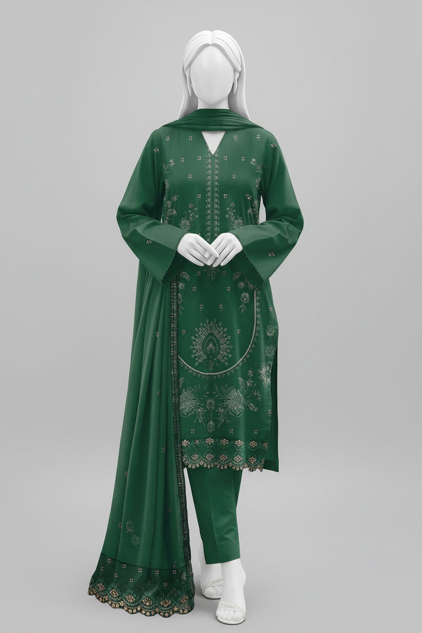 Pine Forest Green Traditional Attire Unstitched 3-Piece