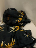 Raw Silk Black and Gold Leaf Print Scarf